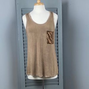 POL Light brown tank top Sequin pocket
